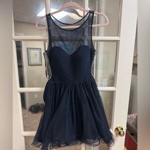 Prom Blondie Nites Blue Beaded Lined Mesh Chest Dress 7